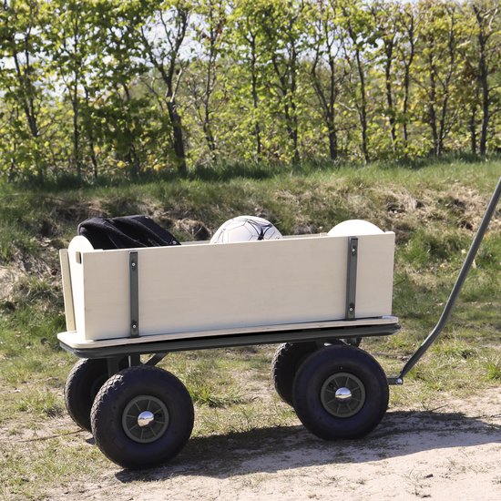 Sunny Billy Beach Wagon Wagen Anthrazit - Blankes Holz - Wagen mit Luftreifen - 94x61x97cm