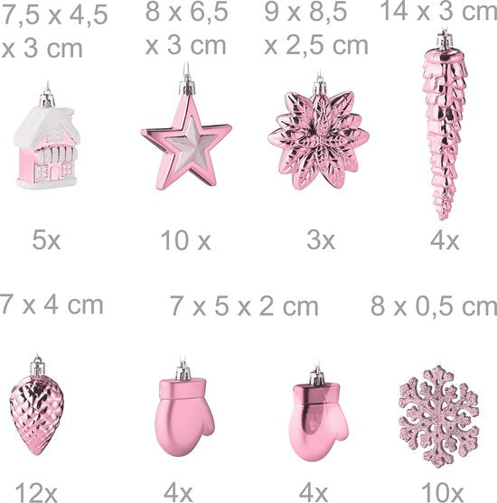 Weihnachtskugeln 100er Set - Kunststoff - matt - glänzend - glitzernd - 10 Motive - rosa
