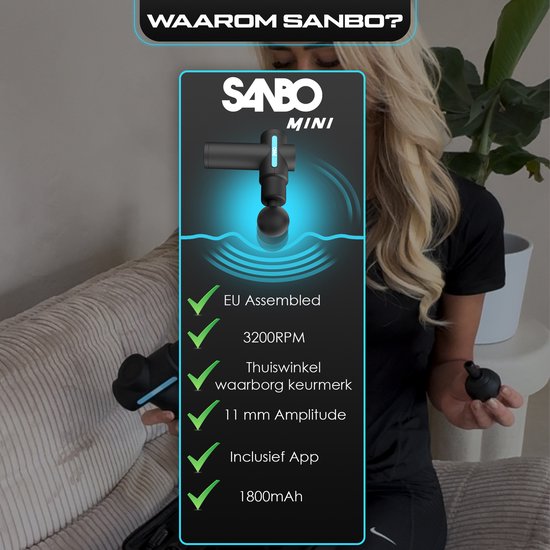 Sanbo Massage Gun Mini Gen 2 - Mit 5 Aufsätzen und 6 Stufen - Sport- und Entspannungsmassagegerät - Massage Gun - Professional - Schwarz
