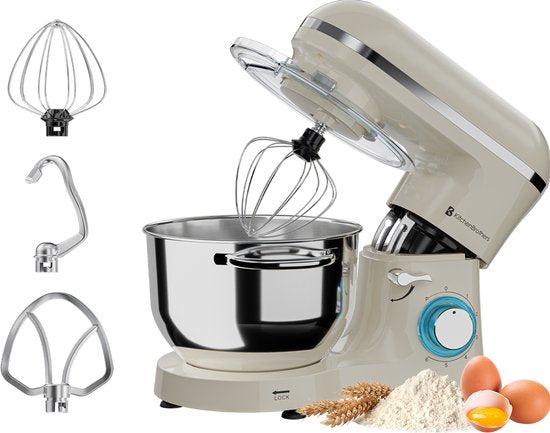 KitchenBrothers Küchenmaschine - Küchenroboter - 6.2L - Mixer mit Rührschüssel - Küchenmixer - 2000W - Champagner
