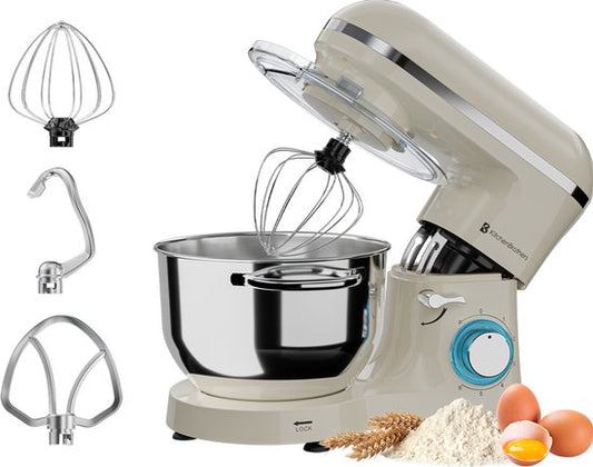 KitchenBrothers Küchenmaschine - Küchenroboter - 6.2L - Mixer mit Rührschüssel - Küchenmixer - 2000W - Champagner