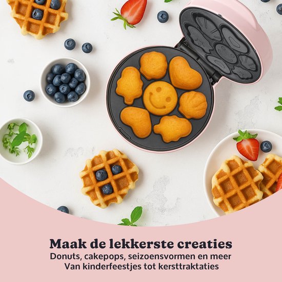JAP Appliances Dough Joy Waffeleisen - Waffeleisen für 1 runde Waffel - Antihaftbeschichtung - Kontrollleuchte - Waffeln 16x16 cm - Pink