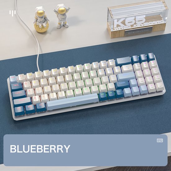 FREEWOLF K65 Mechanische Gaming-Tastatur - seitliche RGB-Beleuchtung - 78 Tasten - Mini-NumPad - roter Schalter - Blueberry