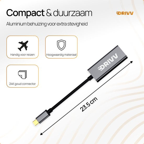 Drivv. USB-C zu Ethernet Adapter / Internet / Netzwerk - 10/100/1000 MBps - Grau