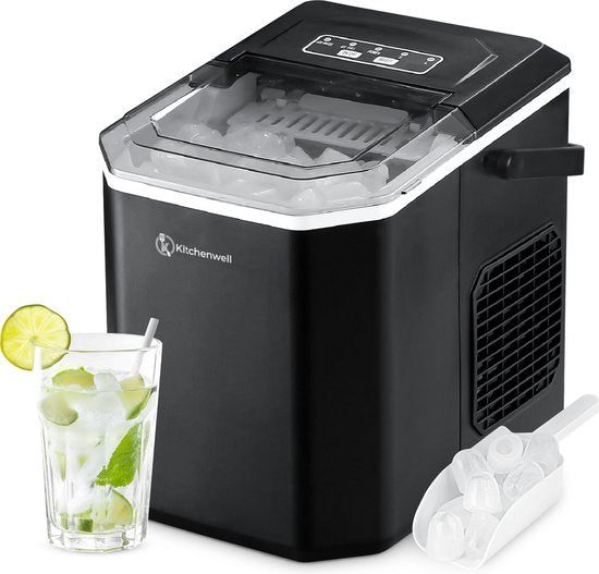 Kitchenwell - Eiswürfelmaschine - 1.3L - 6min - Selbstreinigungsfunktion - Tragbar - Schwarz