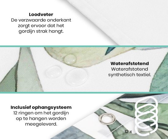 Loti Living Duschvorhang Anti-Schimmel - Hängende Pflanze - Inklusive Ringe - Wasserdicht - Polyester - Duschvorhang 180x200 cm