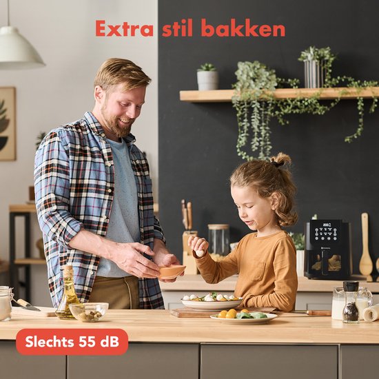 KitchenBrothers Airfryer XL - 5L - 1500W - Heißluftfritteuse - 60ºC bis 200ºC - Kleines Design - Extra leise - 6 Kochprogramme - Schwarz