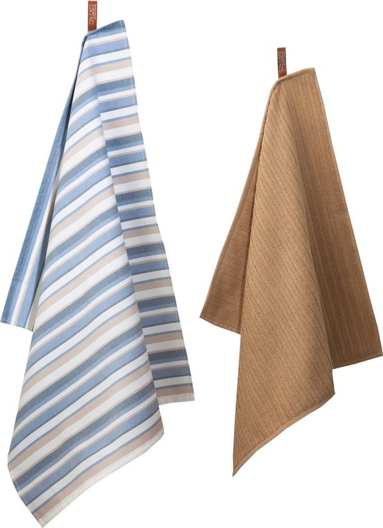 Ten Cate Geschirrtücher und Küchentücher Set - Geschirrtücher und Handtücher Set - Küchenset Geschirrtücher und Küchentuch - Küchentuch - 1x Küchentuch 50x50 cm - 1x Küchentuch 60x65 cm - Baumwolle - Blau und Sand