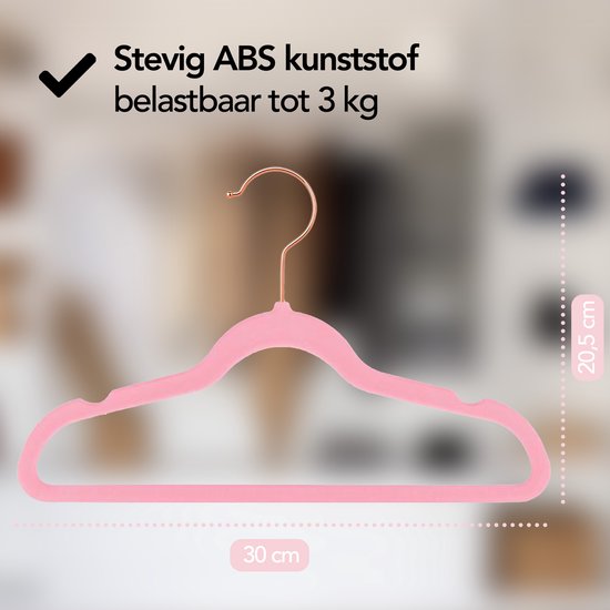 Brixy Kinderkleiderbügel Set - 50 Stück - 30 cm - Samt - 360° Haken - Rosa Roségold