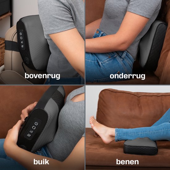 CozySense® Shiatsu-Massagekissen - Elektrisches & drahtloses Massagegerät für Nacken und Rücken - Wärmefunktion - Wiederaufladbar - Ergonomisch - Schwarz