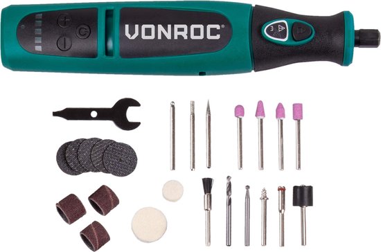VONROC Accu Multitool - Rotierend - 8V - Inkl. 24 Zubehörteile, Ladegerät & Aufbewahrungstasche