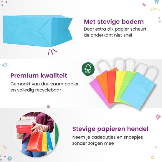 Partizzle 24x Paper Handout Bags - Candy Bags für Kinder - Handout Bags Kinderparty Geburtstag - Kleine Spielzeug Geschenktüten - Karneval Candy Handout Bags Fidget Toys Treat Bags - 21x15 cm