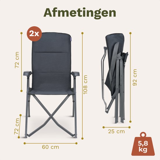 TRVLMORE Campingstühle Luxus - klappbar - 2er-Pack - 150KG Tragkraft - Inkl. Tragetasche - Klappstuhl - Campingstuhl - Klappstuhl - Grau