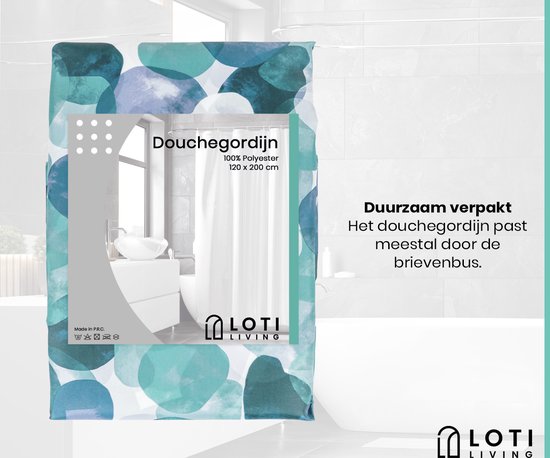 Loti Living Duschvorhang Anti-Schimmel - Ozean - Ringe inklusive - Wasserdicht - Polyester - Duschvorhang 120x200 cm