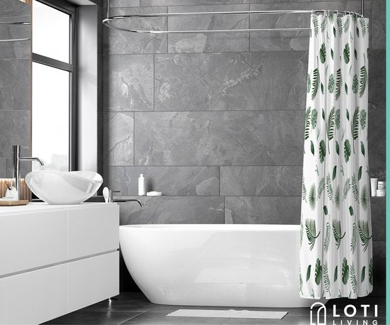 Loti Living Duschvorhang Anti-Schimmel - Blätter - inklusive Ringe - wasserdicht - Polyester - Duschvorhang 180x200 cm