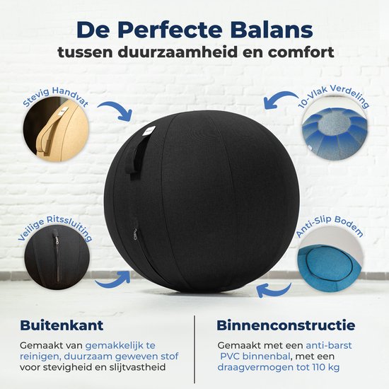 Backerz Sitting Ball 55 CM - Sitting Ball mit Cover Leinen - Ergonomische Büro und Home Office Stuhl - Luxus Yoga Ball - Schwarz 2