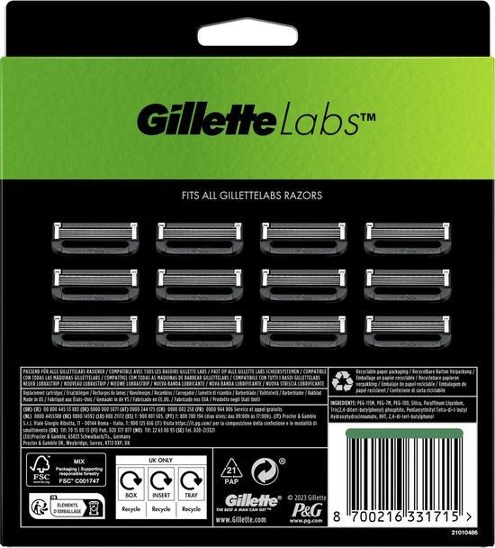 Gillette Labs Rasierklingen für Männer – von den Machern von Gillette Fusion – 12 Stück
