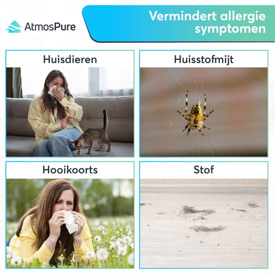 AtmosPure® CleanAir Luftreiniger - Luftreiniger mit austauschbarem HEPA 13 + Kohlefilter - CADR 250 m³/h - Schwarz - Für 98 m² - Wirkt gegen Staubmilben, Heuschnupfen, Allergien, -3 Modi + stiller Schlafmodus - Luftqualitätssensor