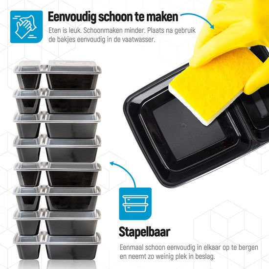 Fitcrafters Meal Prep Trays - Frischhalteschalen - Tiefkühlschalen - 10 Stück - 2 Fächer - 1L - BPA frei