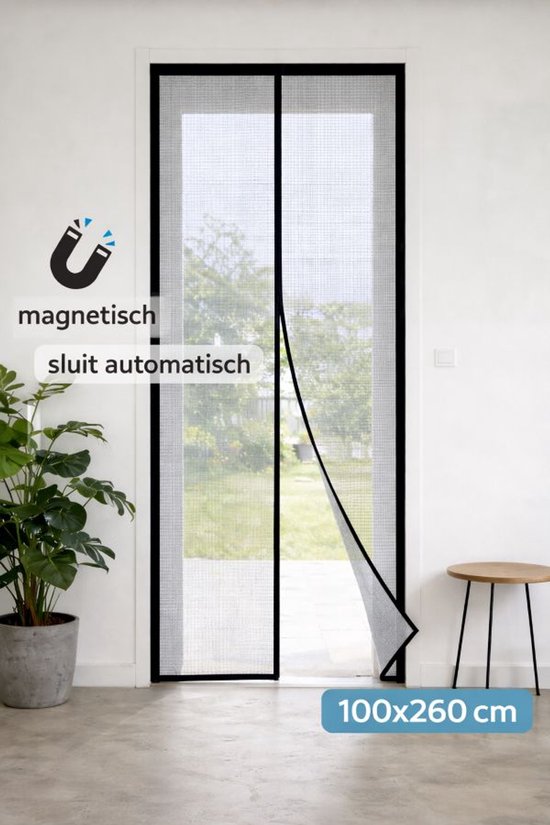 Ceruzo Türvorhang 100xH260 cm - Magnetisch - Fliegenvorhang - Schwarz - Klettverschluss - Extra hoch