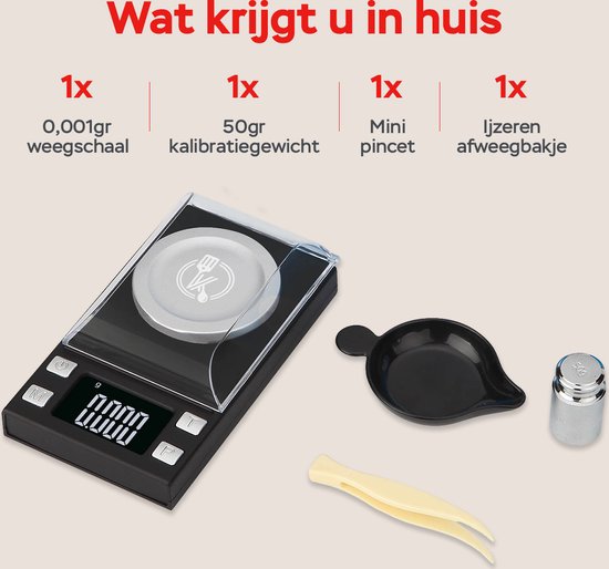 Kitchenwell digitale Mini-Präzisionsküchenwaage - 0,001 bis 100 Gramm - 11,0 x 6,3 cm - batteriebetriebene Taschenwaage - Küchenwaage