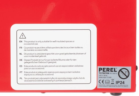 Perel Elektroheizlüfter 3300W, 2 Heizstufen, Thermostat und Kühlbetrieb, IP24, mit Überhitzungsschutz, kompakter tragbarer Heizer für Werkstatt, Garage, Hobbyraum