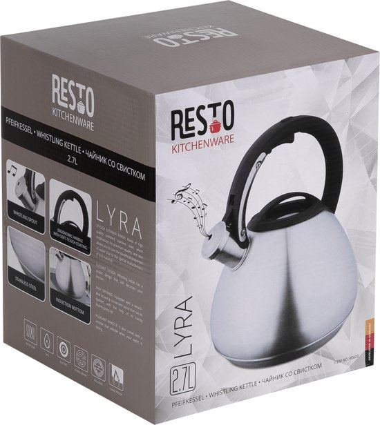 Resto Lyra Pfeifkessel Wasserkocher - 2,7L - Edelstahl - Teekessel - Induktion - Grau