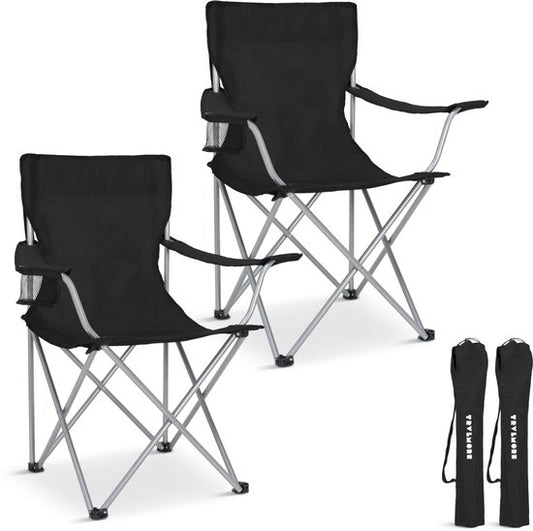 TRVLMORE Campingstühle - klappbar - 2er-Pack - 120KG Tragkraft - Inkl. Tragetasche - Klappstuhl - Angelstuhl - Campingstuhl - Klappstuhl - Schwarz