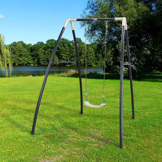 AXI Einzelschaukel aus Metall in Anthrazit/Creme - Freistehende Schaukel mit Kunststoff-Schaukelsitz - Schaukelset für Kinder