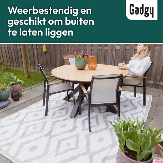 Gadgy Outdoor Teppich XXL - Outdoor Teppich 300x200 cm - Gartenteppich Doppelseitig - Picknickdecke Beige Weiß - Outdoorteppich