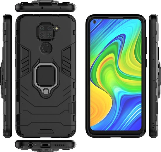 Mobigear Case passend für Xiaomi Redmi Note 9 Phone Case Hardcase | Mobigear Armor Ring Backcover Shockproof mit Ringhalterung | Shockproof Redmi Note 9 Phone Case | Anti Shock Proof - Black