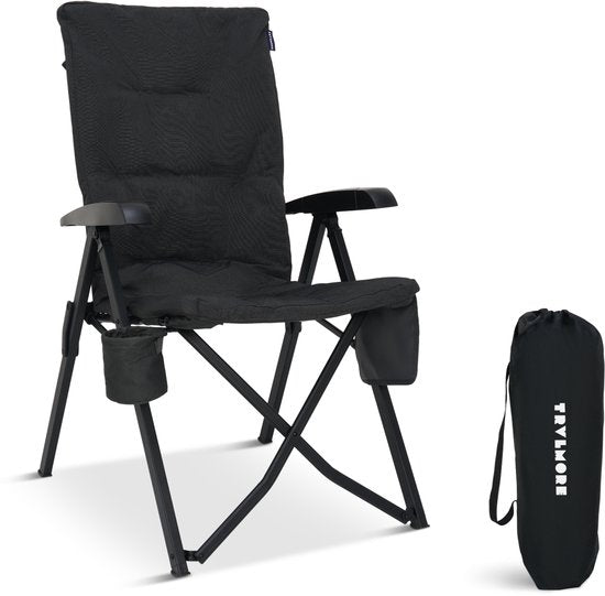 TRVLMORE Luxus-Campingstuhl - klappbar - 150KG Tragkraft - inkl. Tragetasche - Klappstuhl - Campingstuhl - Klappstuhl - Schwarz
