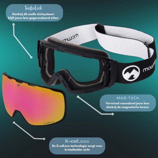 MowMow GRAVITY Skibrille + Zusatzscheibe - Magnetisch - Bio-Frame - R-Strap - UV400 - Unisex