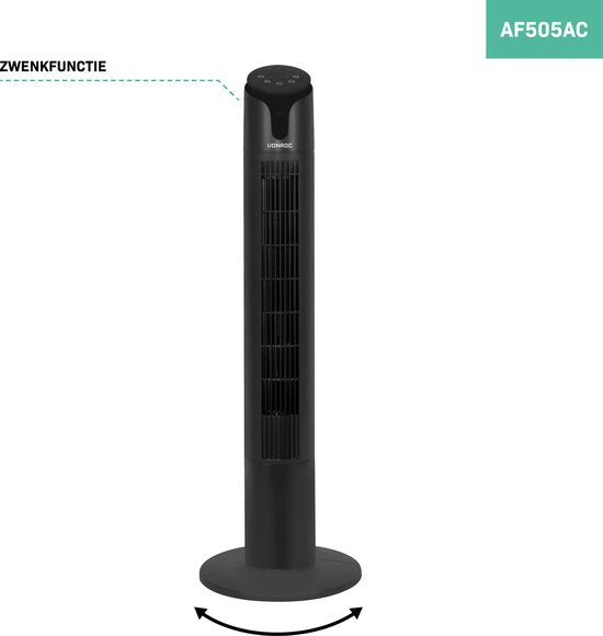 VONROC Luxury Fan - Turmventilator - Höhe 110 cm - Inkl. Fernbedienung - 3 Geschwindigkeiten - Swing-Funktion - 15-Stunden-Timer - Schwarz