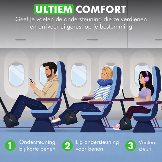 Travelhawk Fußstütze für das Flugzeug - Fußhängematte für die Reise - auch für Bus oder Bahn - kompakt und leicht - Schwarz