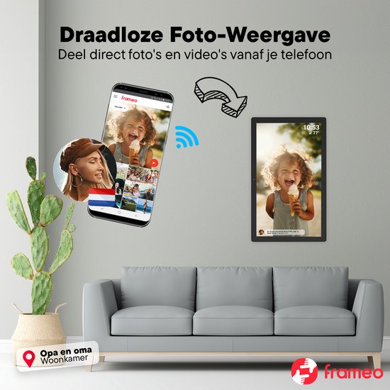 Denver Digitaler Fotorahmen 32 Zoll - XXL - Full HD - Frameo App - Fotorahmen - WiFi - 32GB - IPS-Touchscreen - PFF3260