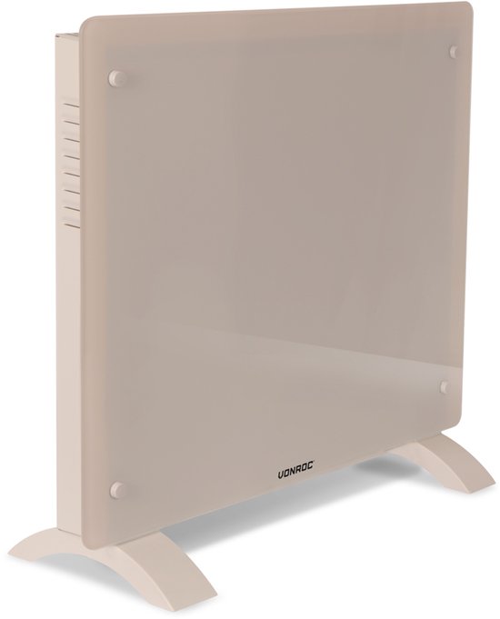 VONROC Luxury electric heater - Konvektorheizung mit Glasscheibe - 500W/1000W - Beheizt Räume bis zu 12m2 - Gesteuert sowohl mit App (über Wifi) als auch manuell - Einstellbarer Thermostat und Timer - Beige