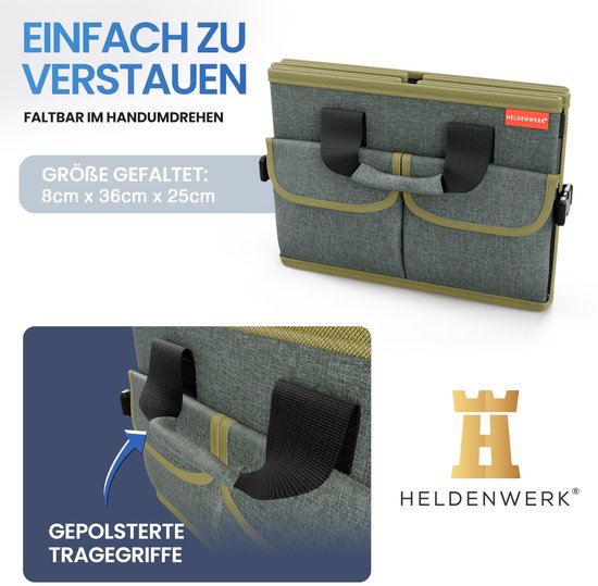 HELDENWERK Premium-Kofferraum-Organizer mit Deckel, stabil & rutschfest - Faltbare Kofferraumtasche, groß mit doppeltem Boden - Kofferraumbox, Kofferraum-Organizer-Box