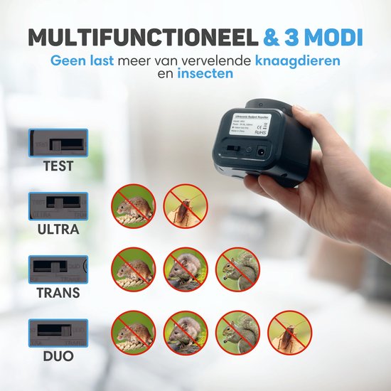 Vulpes Goods Ultraschall Schädlingsabwehr – Repeller gegen Mäuse, Ratten & Insekten – 4 Modi – LED – Schwarz
