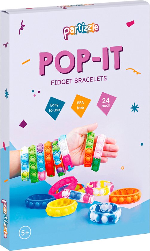 Partizzle 24x Fidget Toys Pop It Armbänder Kit - Armbänder Handout Geschenke - Graduation Treat Geschenke - Für Kinder & Kleinkinder