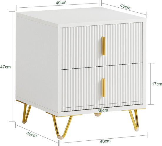 SoBuy 2-teiliger Nachttisch mit 2 Schubladen - Beistelltisch - Sofabeistelltisch - Couchtisch - Nachttisch - Betttisch mit 2 Schubladen für Wohnzimmer, Schlafzimmer, Büro, Weiß, 40x40x47cm, FBT115-Wx2