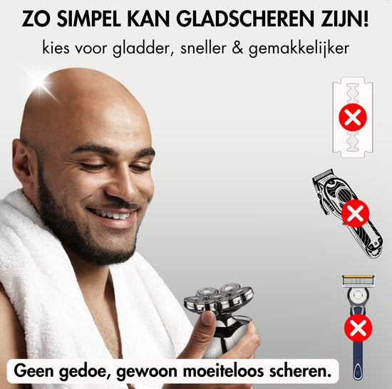 Sansbeauté® SkullSharp PRO 6-in-1 Rasierer - Für Männer - Trimmer - Clipper - Elektrisch - Gesicht und Kopfrasierer - Nass- und Trockenrasur - Kabelloses Laden