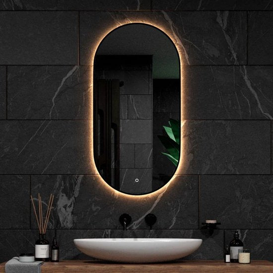 Mirlux Badezimmerspiegel - Mit LED-Beleuchtung & Heizung - Oval - 100x50CM - Schwarzer Rahmen