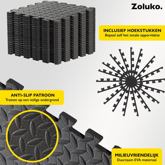 Zoluko Puzzle Matte – Fitnessmatte – EVA Schaum – 12er Set – 60 x 60 x 1,2 cm – Schwarz