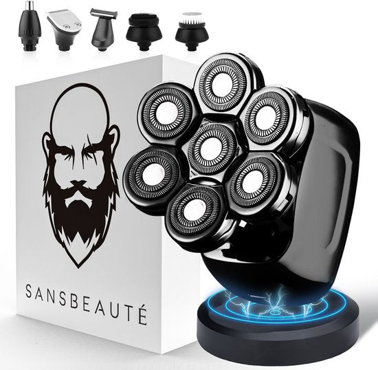Sansbeauté SkullSharp PRO 6-in-1 Elektrorasierer – 7D Scherköpfe – LED Display – Nass & Trocken – Kabellos