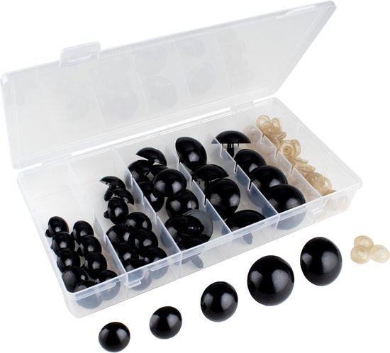 Faas Large Safety Eyes - 80 Stück - Sicherheitsnasen - 17 bis 30 mm - inkl. Unterlegscheiben - Schwarz