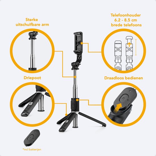 Studio ME Selfie Stick - Universal - Stativ - 100 cm - 360° Drehung - Mit Bluetooth-Fernbedienung
