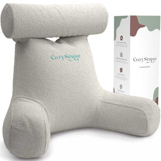 CozySense® Lesekissen für das Bett - Ergonomisches Sitzkissen - Buchkissen - Großes Relax-Kissen - Verstellbare Polsterung - Abnehmbarer Bezug - CertiPUR® - Beige