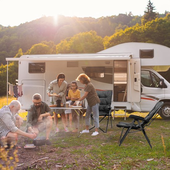 TRVLMORE Campingstuhl - Inklusive Tragetasche - Komfortabler Klappstuhl - 150 kg Tragfähigkeit - Campingstuhl - Aufbewahrung - Klappstuhl - Schwarz
