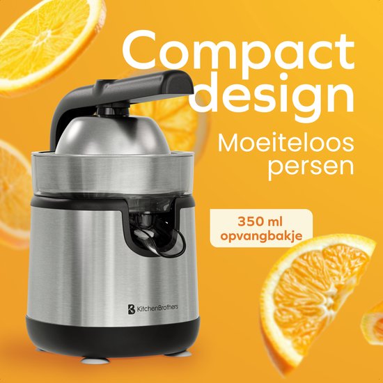 KitchenBrothers Zitruspresse - Mit Ausgießer und Griff - 0.35L - Edelstahl